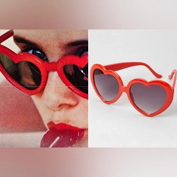 Heart Shape Sunglasses Red Frame Gold Black Lens Festival Spring Summer Love NEW - Picture 3 of 7